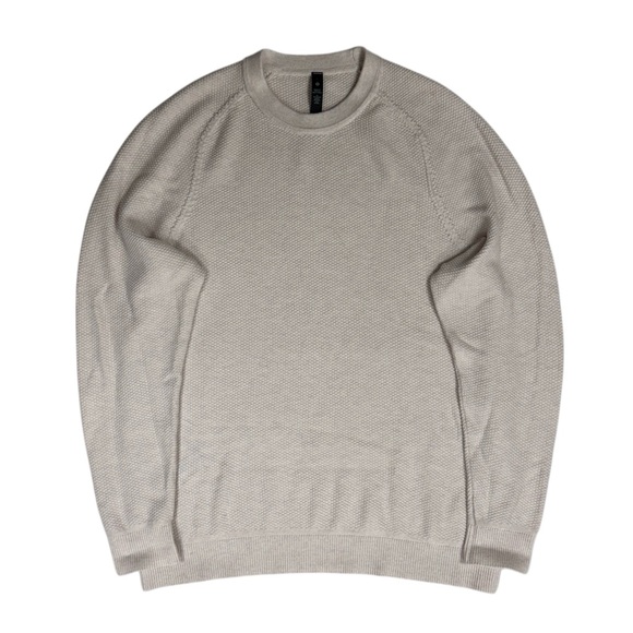 Lululemon Sweater Mens Large Ivory Textured Knit Crewneck Fisherman Wool Thermal - Picture 4 of 12
